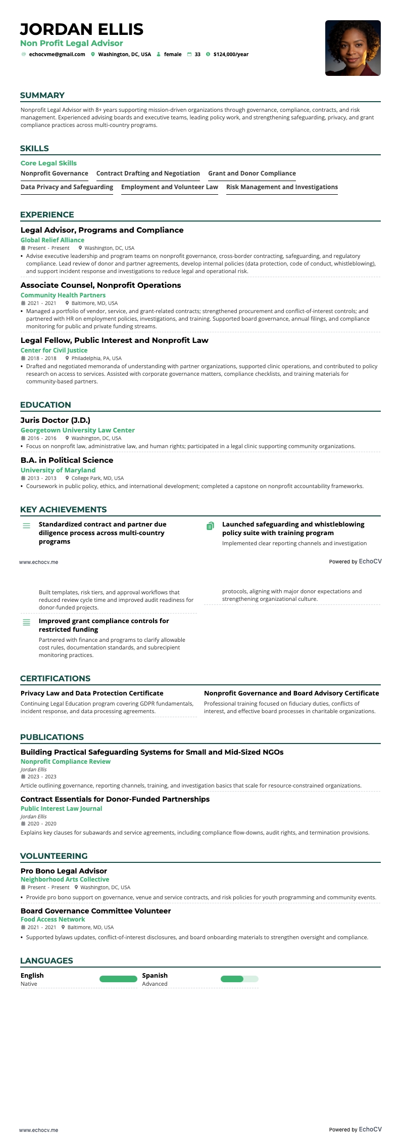 Conseiller juridique associatif example resume