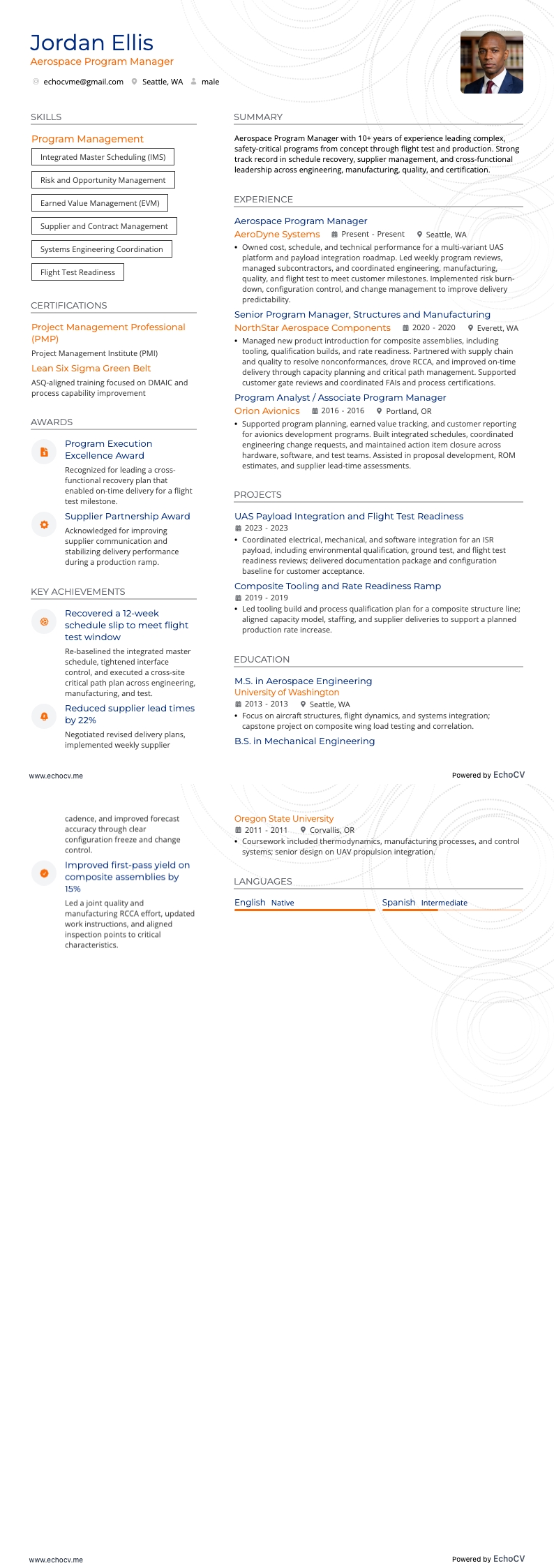Aerospace Program Manager example resume