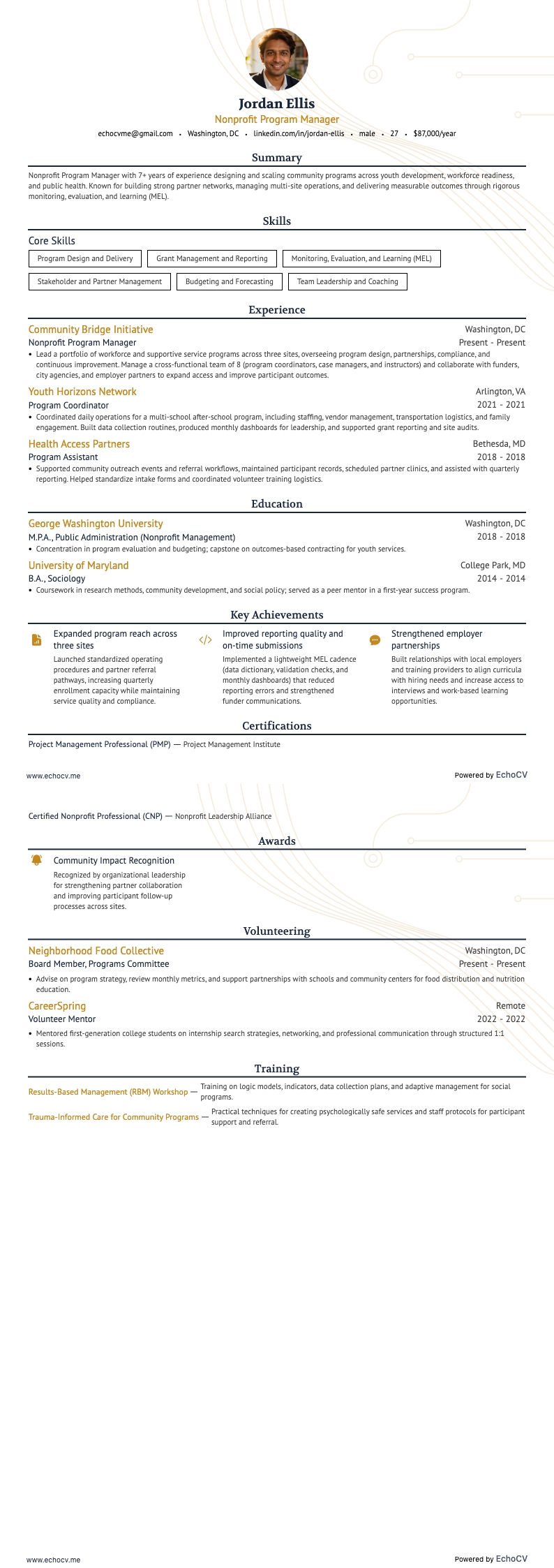 Nonprofit Program Manager example resume