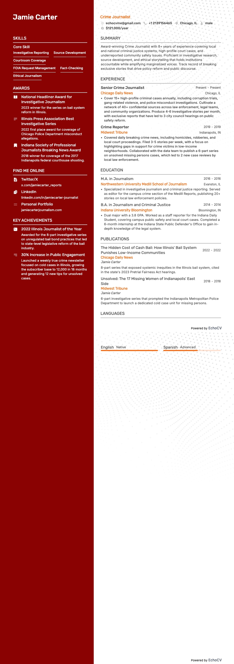 犯罪ジャーナリスト example resume