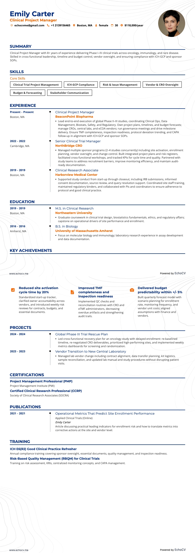 Klinisch projectmanager example resume