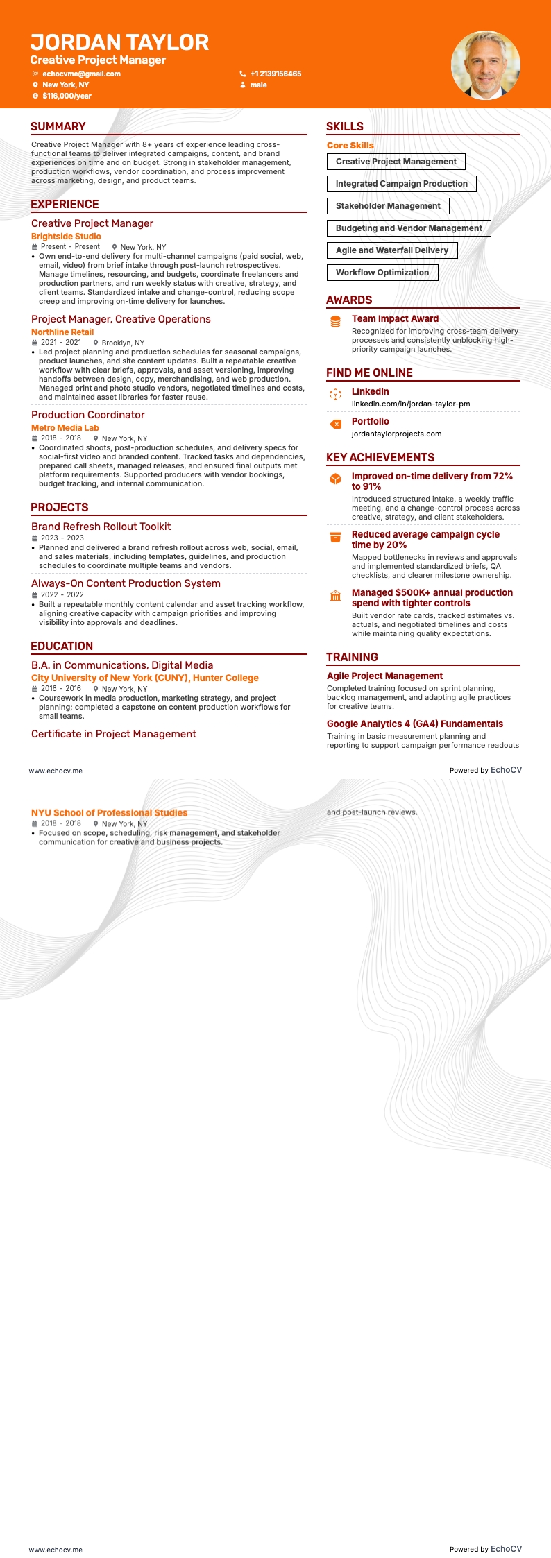 Creatief projectmanager example resume