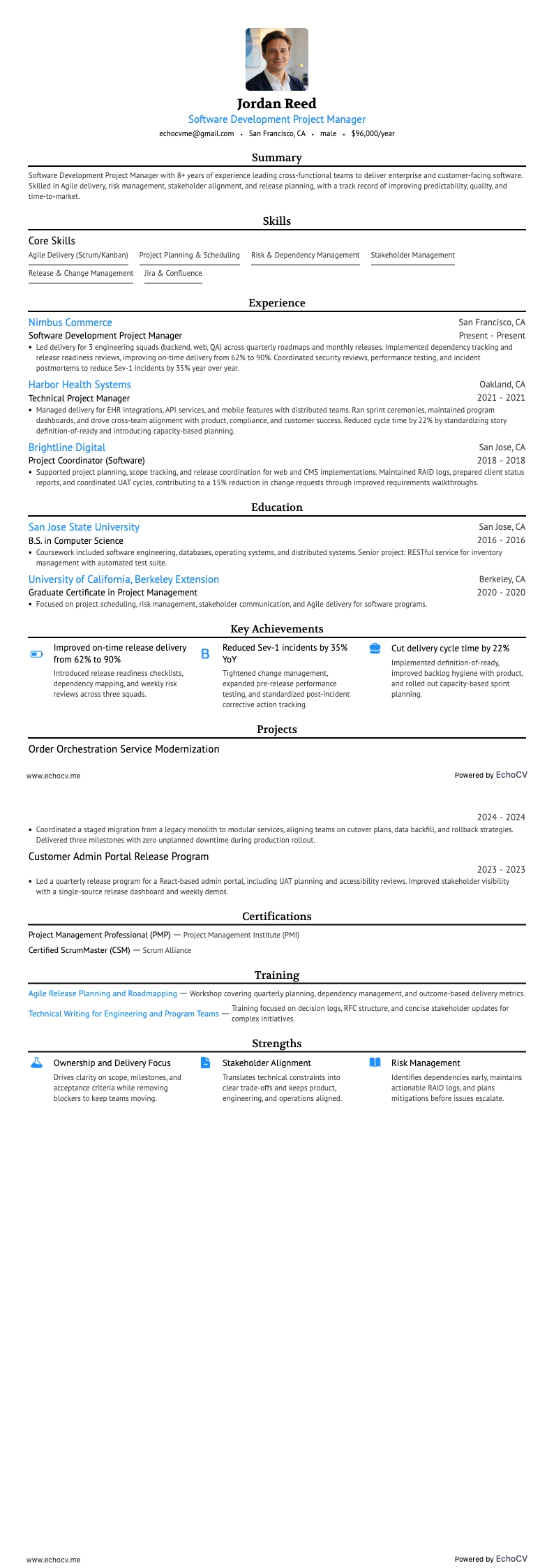 Projektmanager resume example