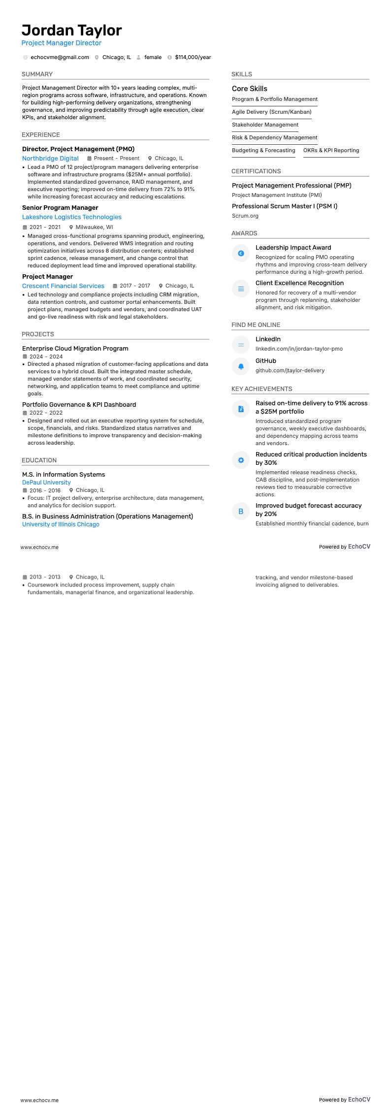 Directeur Projectmanagement volledige voorbeeldweergave