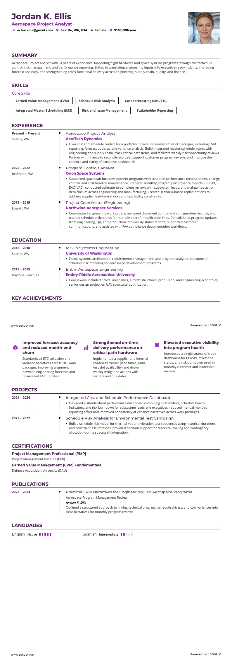 Analyste de projet resume example