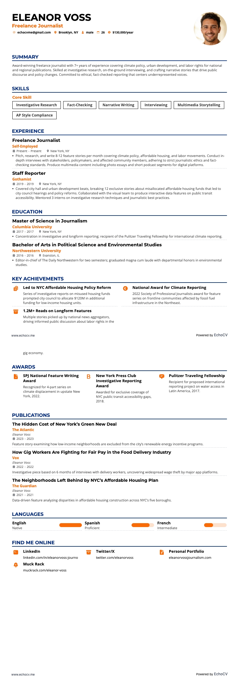 Nhà báo resume example