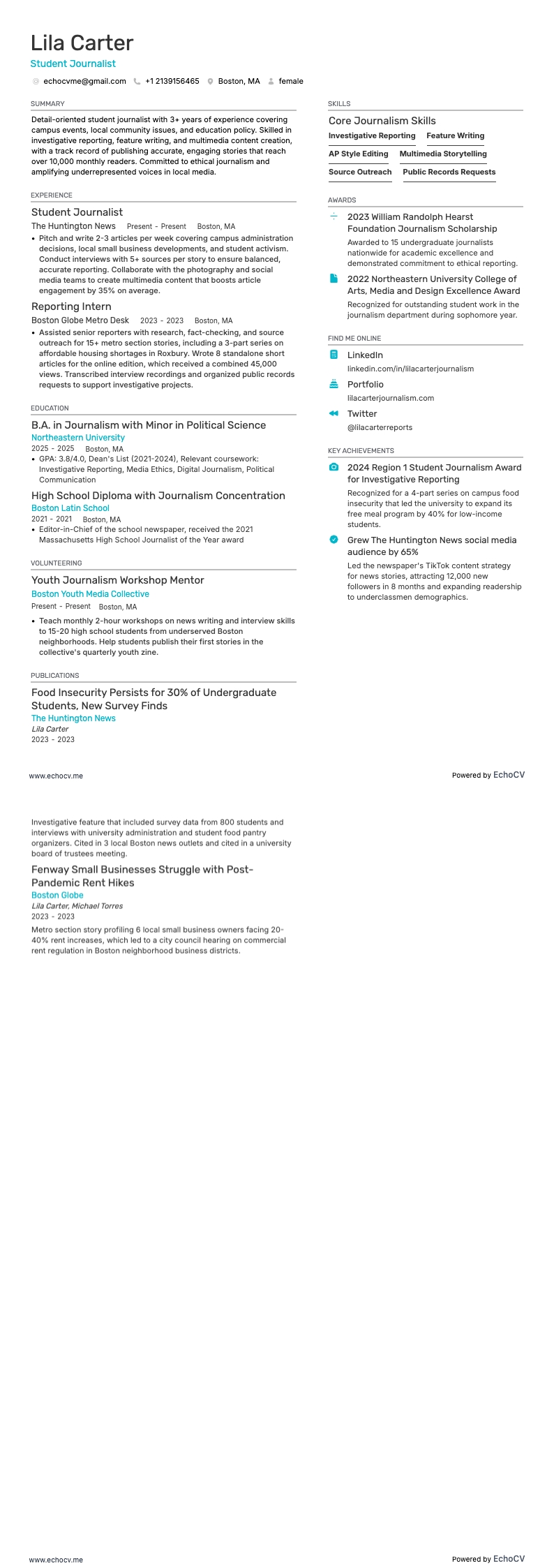 记者 resume example