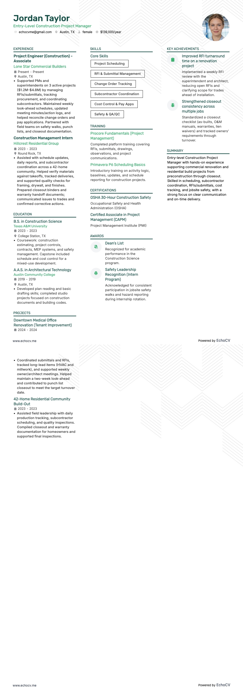 Entry-Level Construction Project Manager full preview