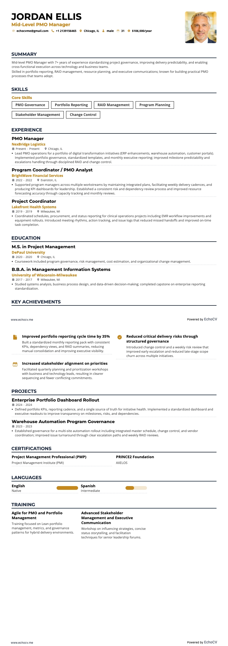 Mid-Level PMO Manager full preview