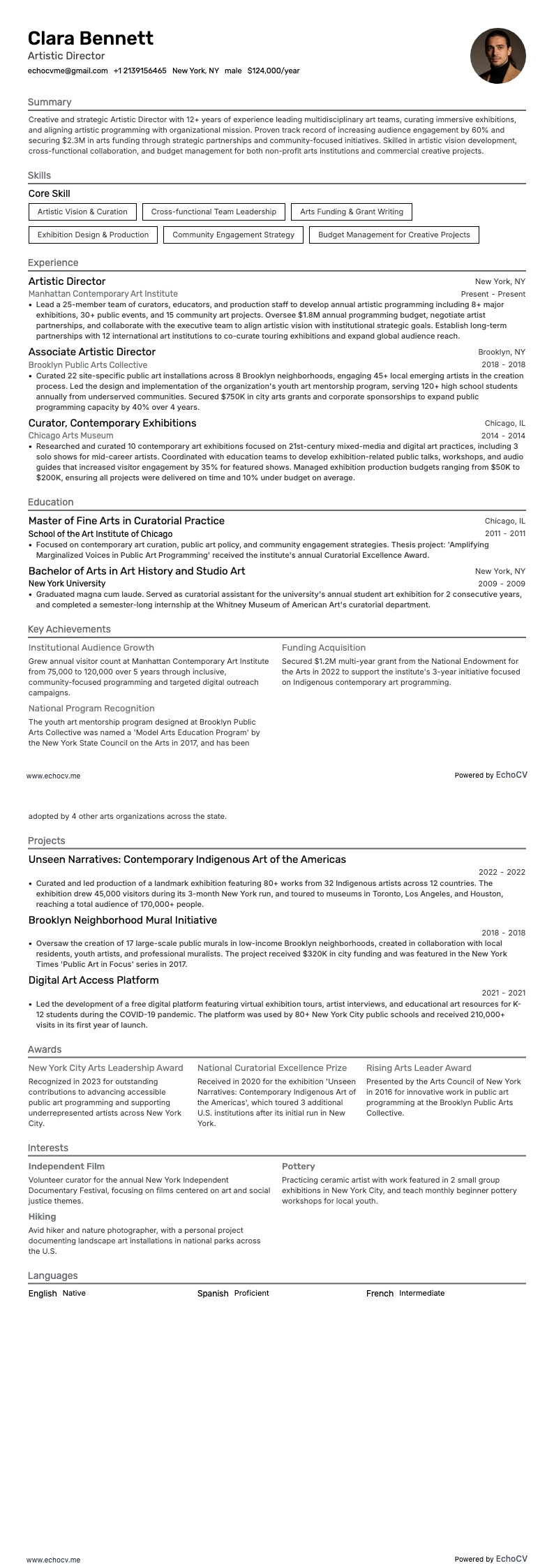 Artistic Director example resume