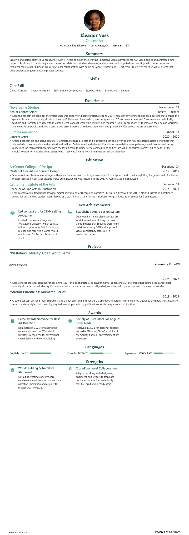 Concept Art example resume