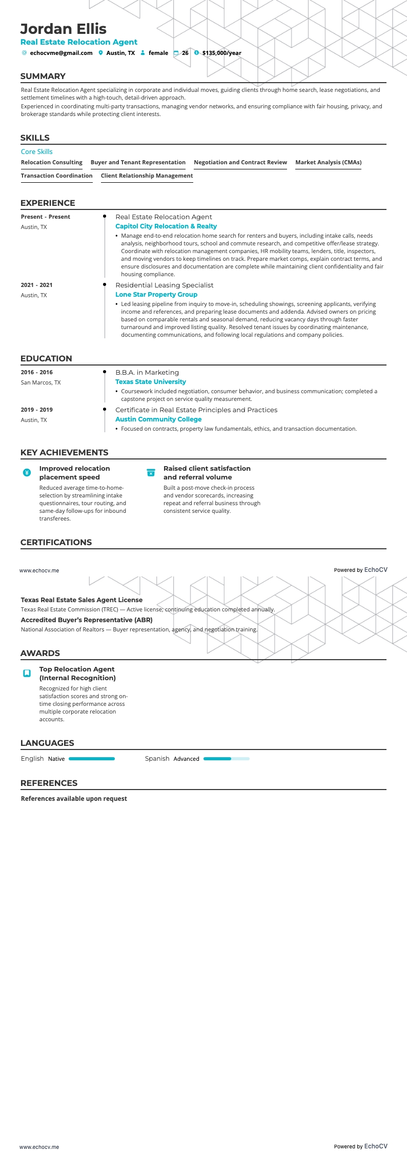 Real Estate Agent resume example