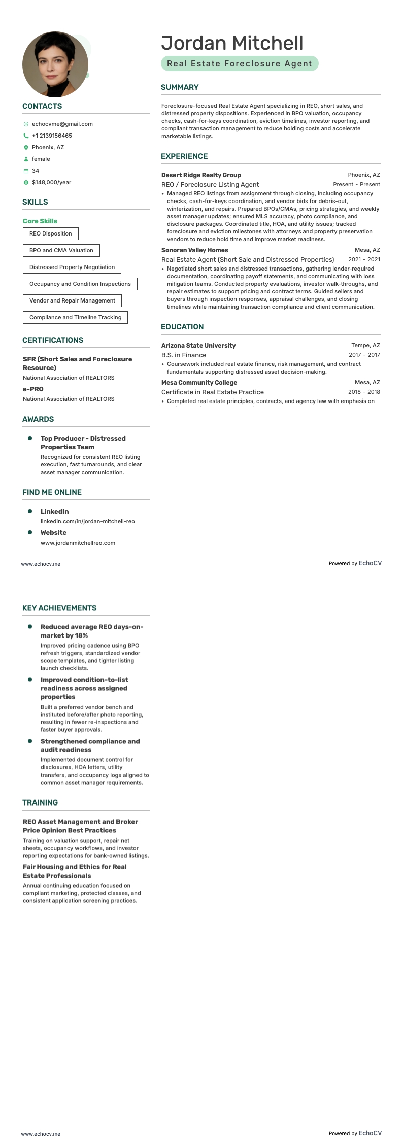 Fastighetsmäklare resume example