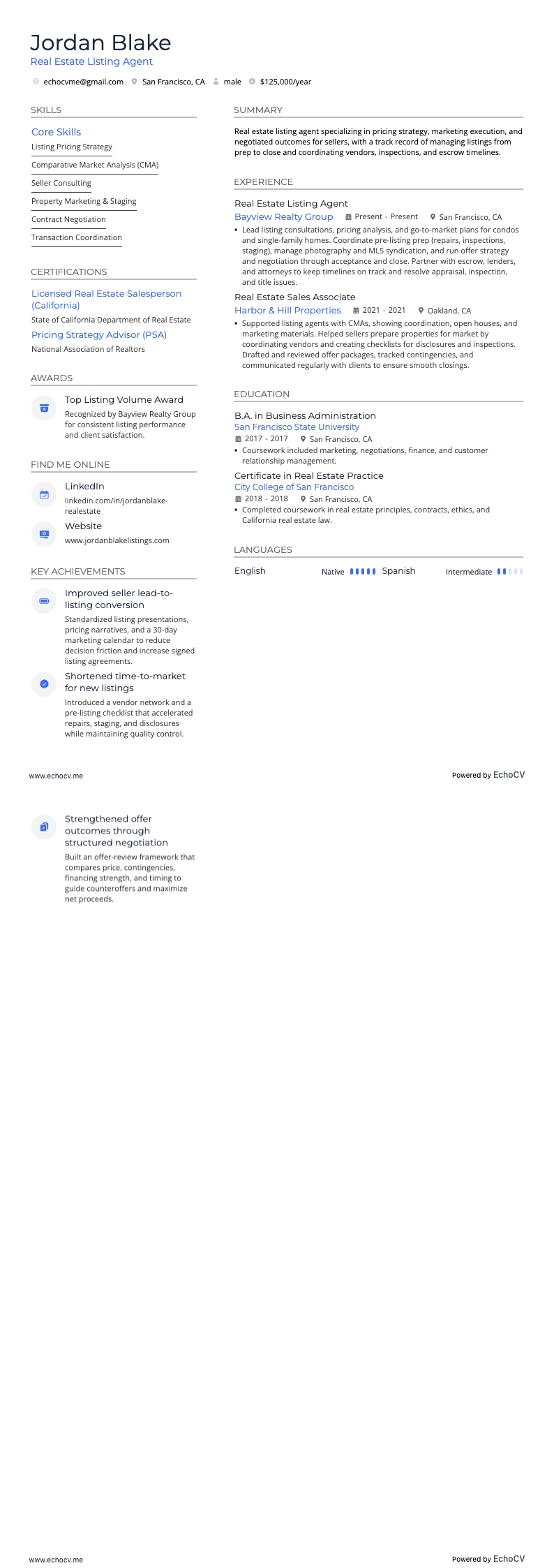 Real Estate Listing Agent example resume