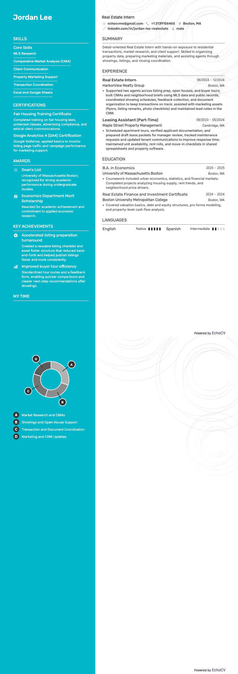 Real Estate Intern example resume