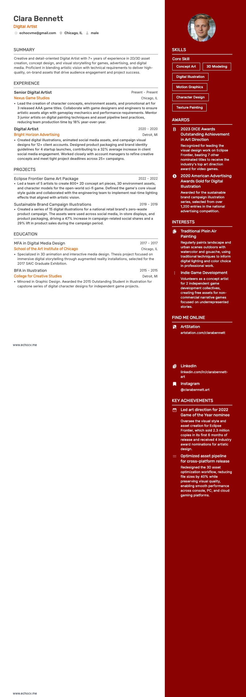 Digital Artist example resume