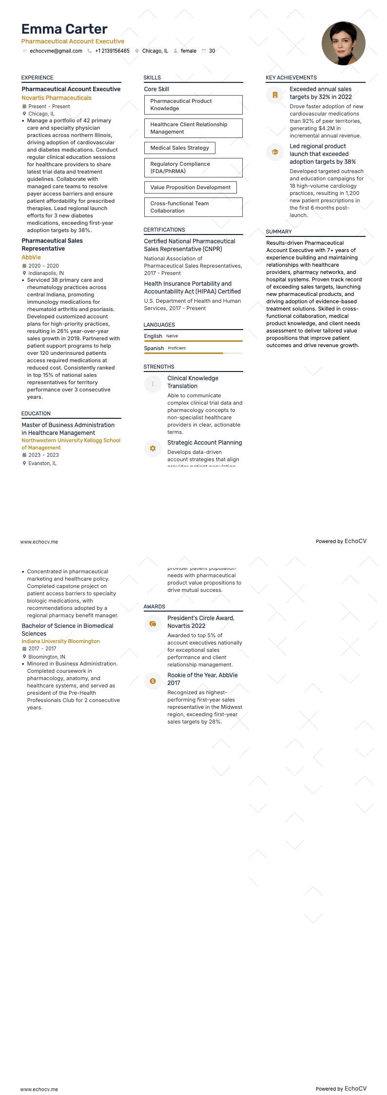 Pharma-Kundenbetreuer example resume