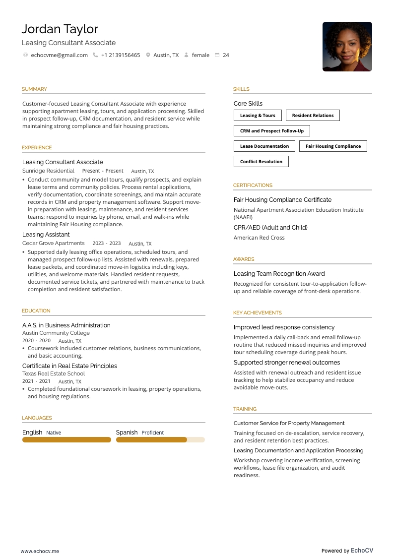 Associé consultant en location example resume