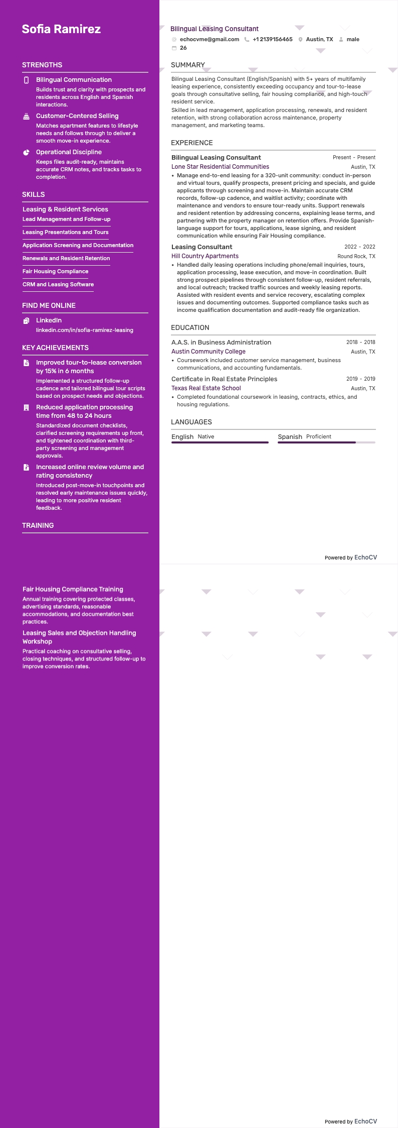 Consultant en location bilingue example resume