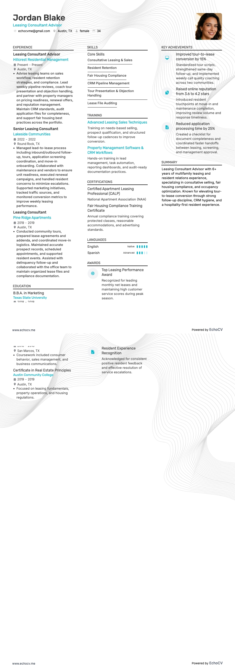 Conseiller en location example resume