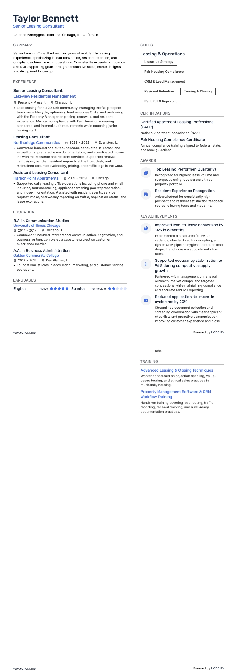 Consultant senior en location example resume