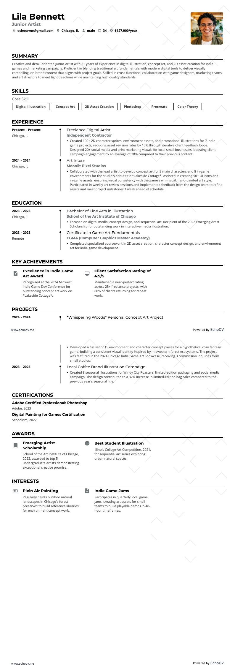Junior Artist example resume