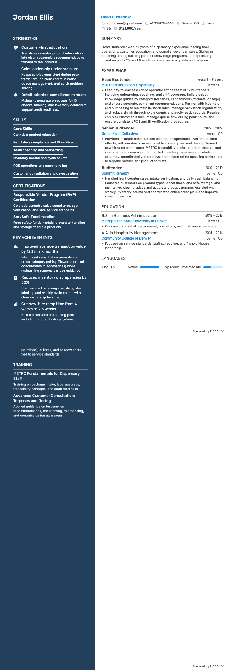首席大麻顾问 resume example