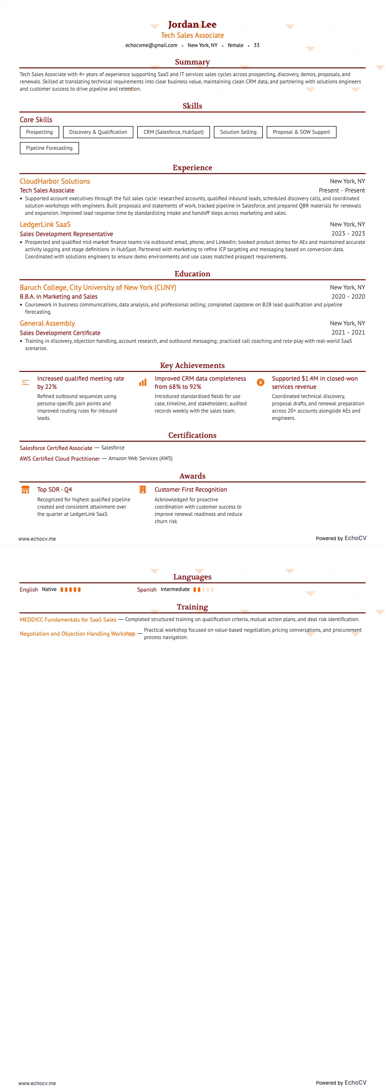 Assistente de vendas de tecnologia example resume