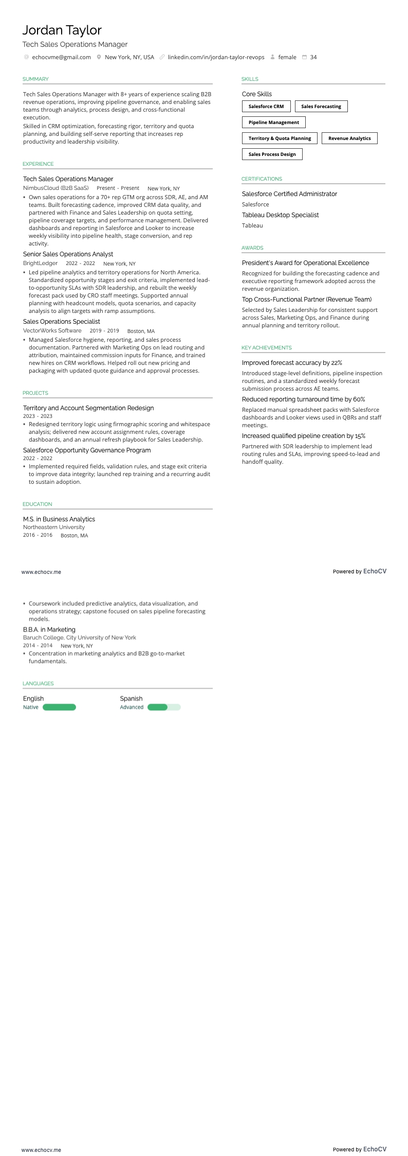 Tech sales resume example