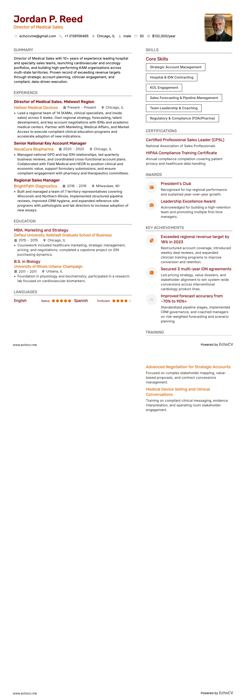 Director of Medical Sales example resume