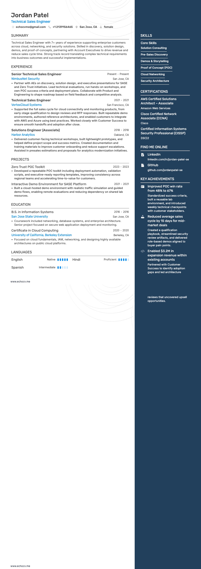 Kỹ sư kinh doanh kỹ thuật example resume