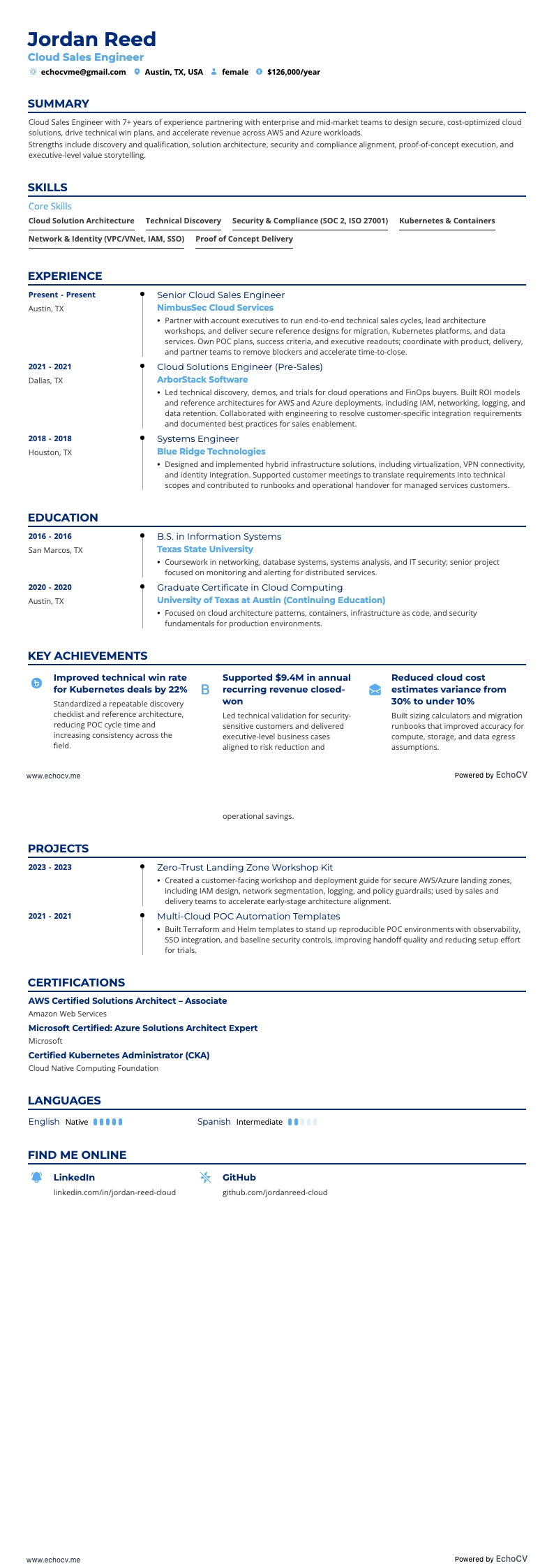 Engenheiro de vendas cloud