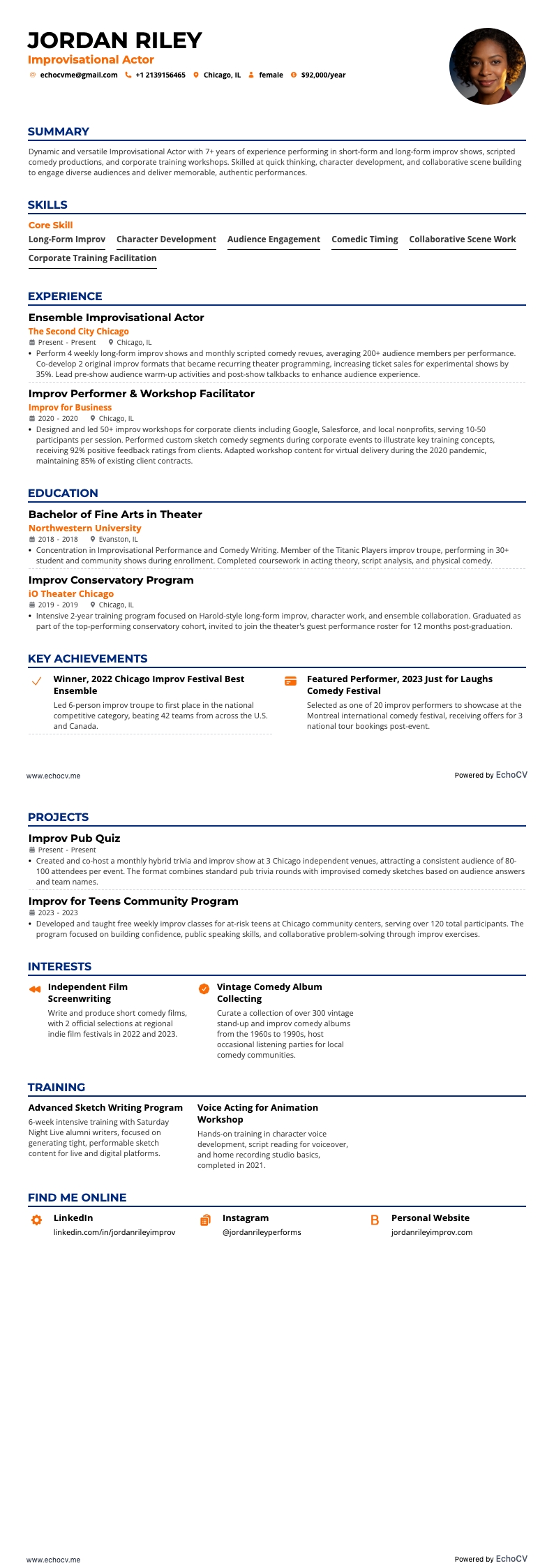 Actor resume example