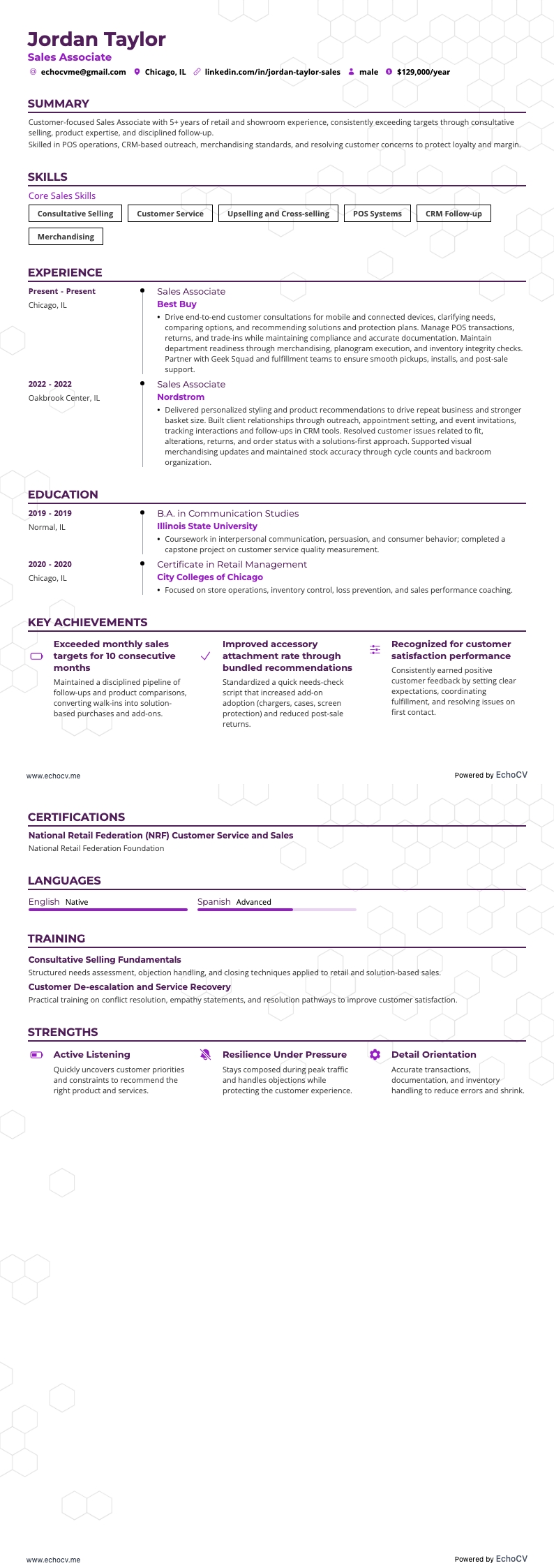 Sales Associate example resume