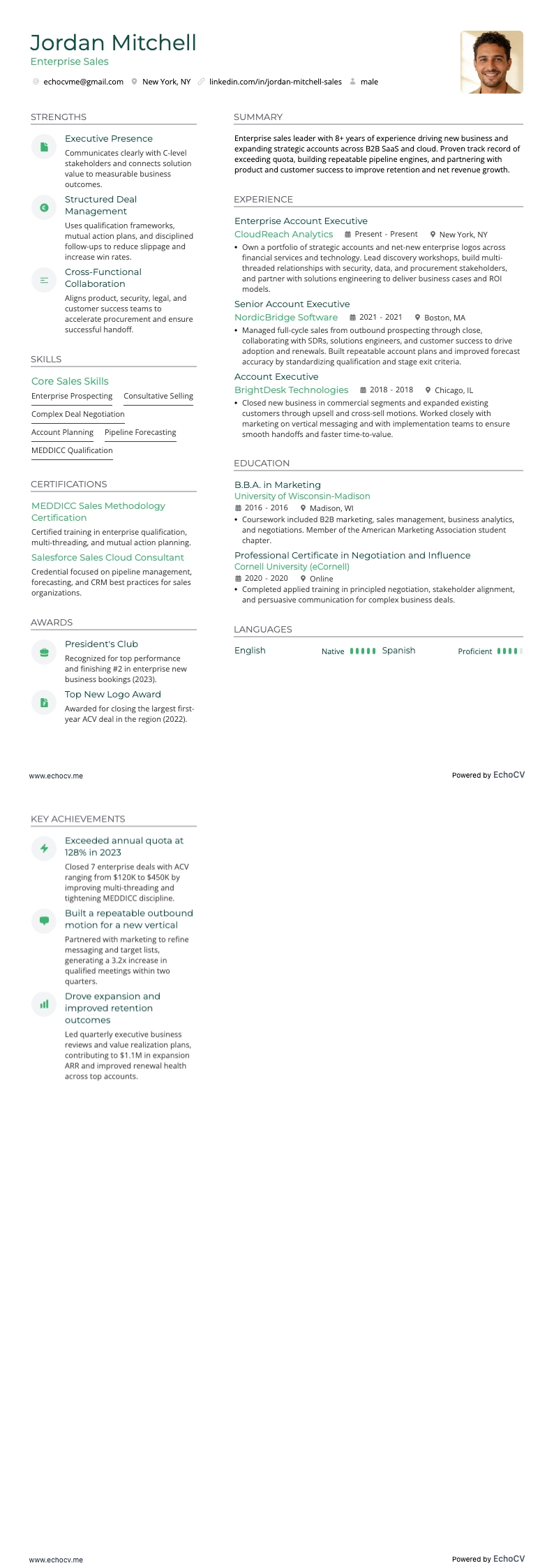 Enterprise Sales example resume