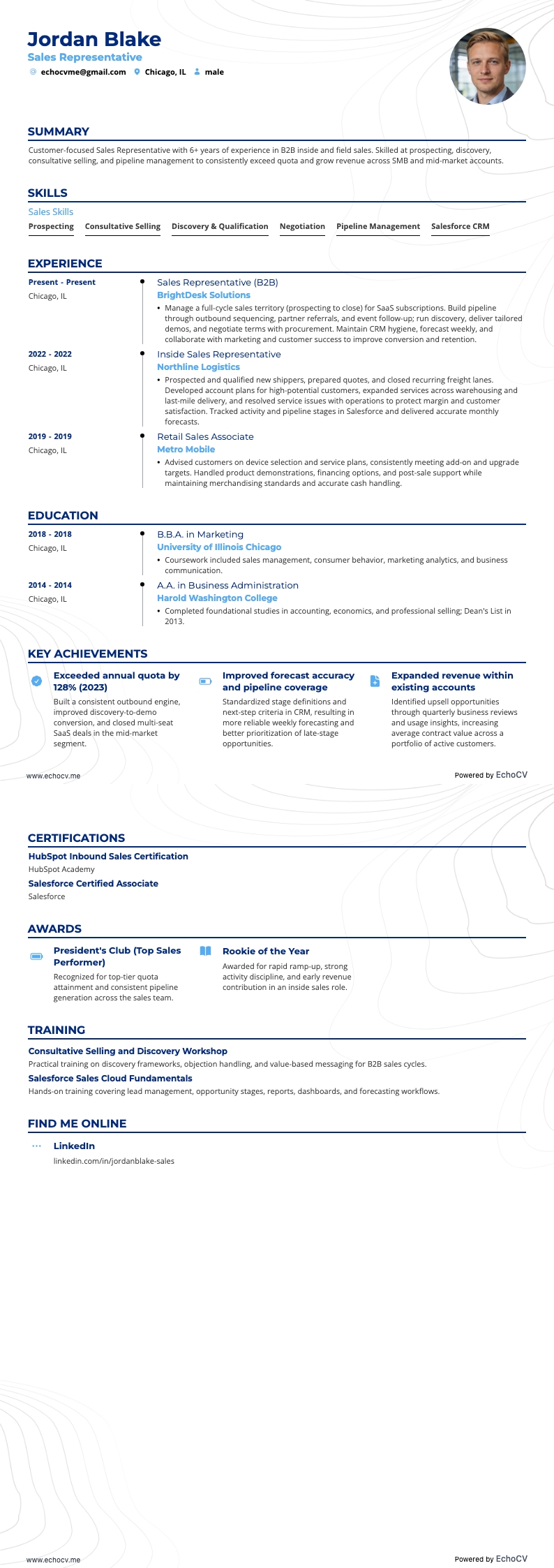 Sales Representative example resume