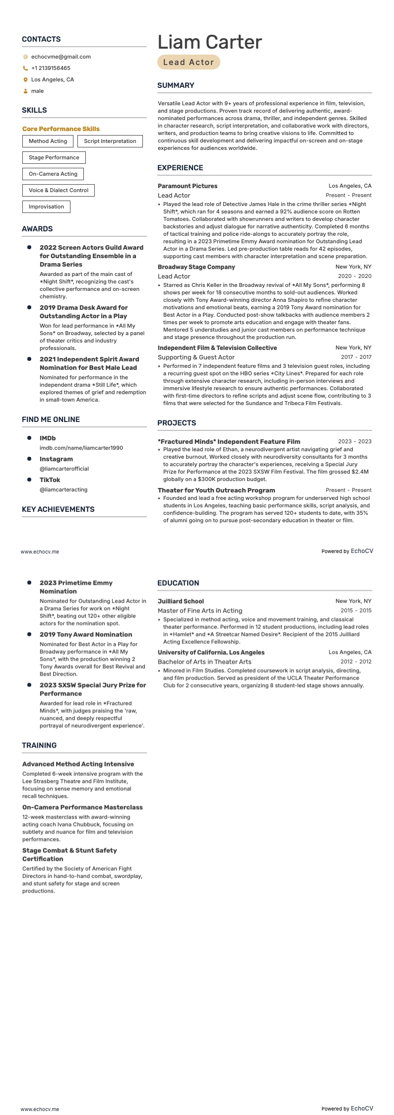 Attore resume example
