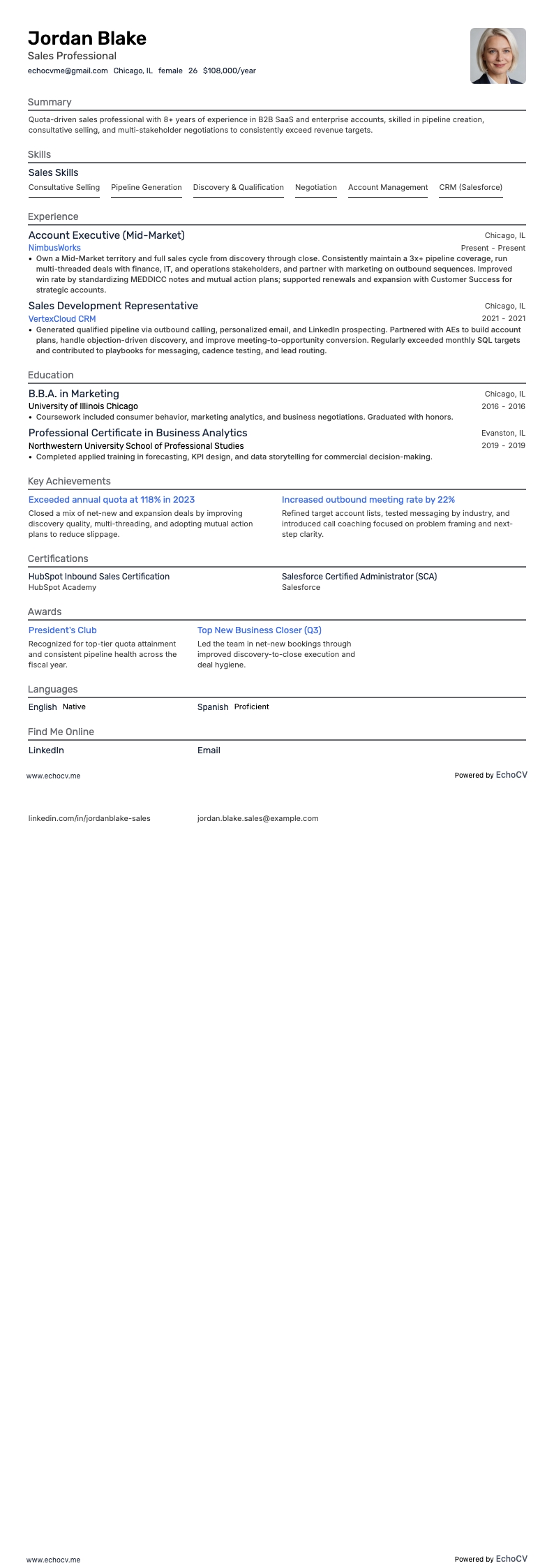 Sales Professional example resume
