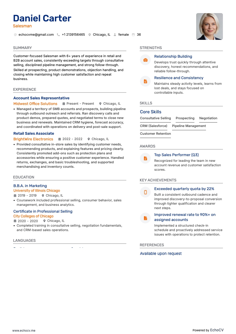 Salesman example resume