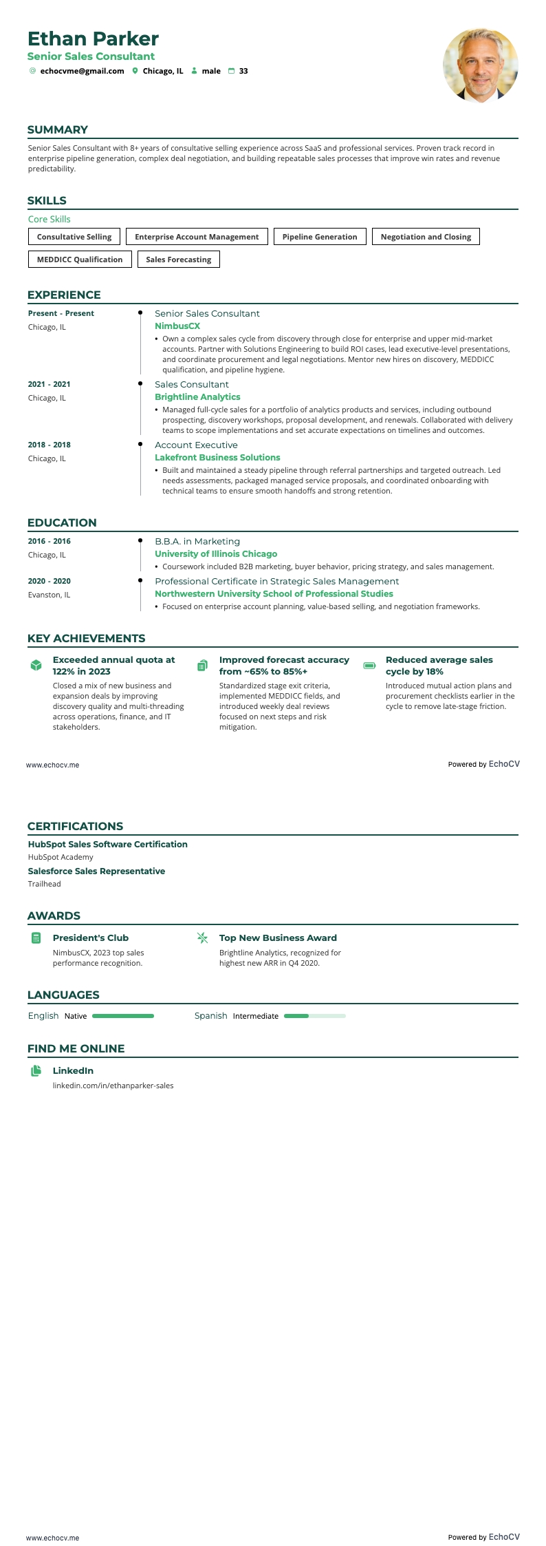 Senior säljkonsult example resume