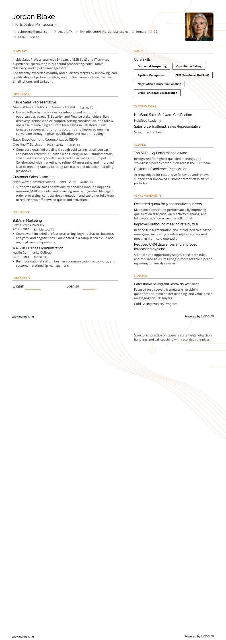 Inside sales professional