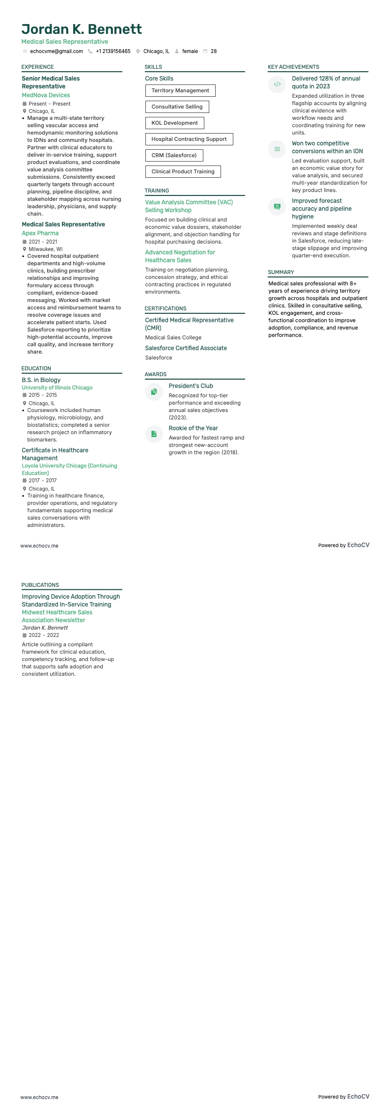 医疗 example resume