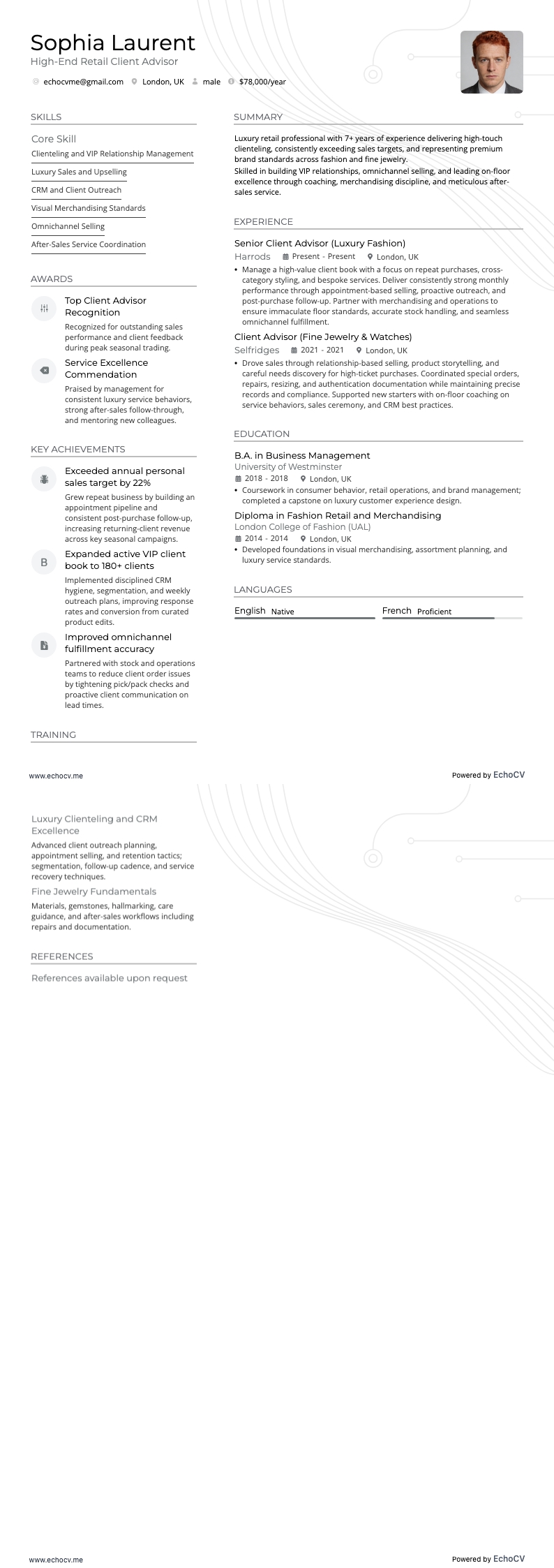 High End Retail example resume