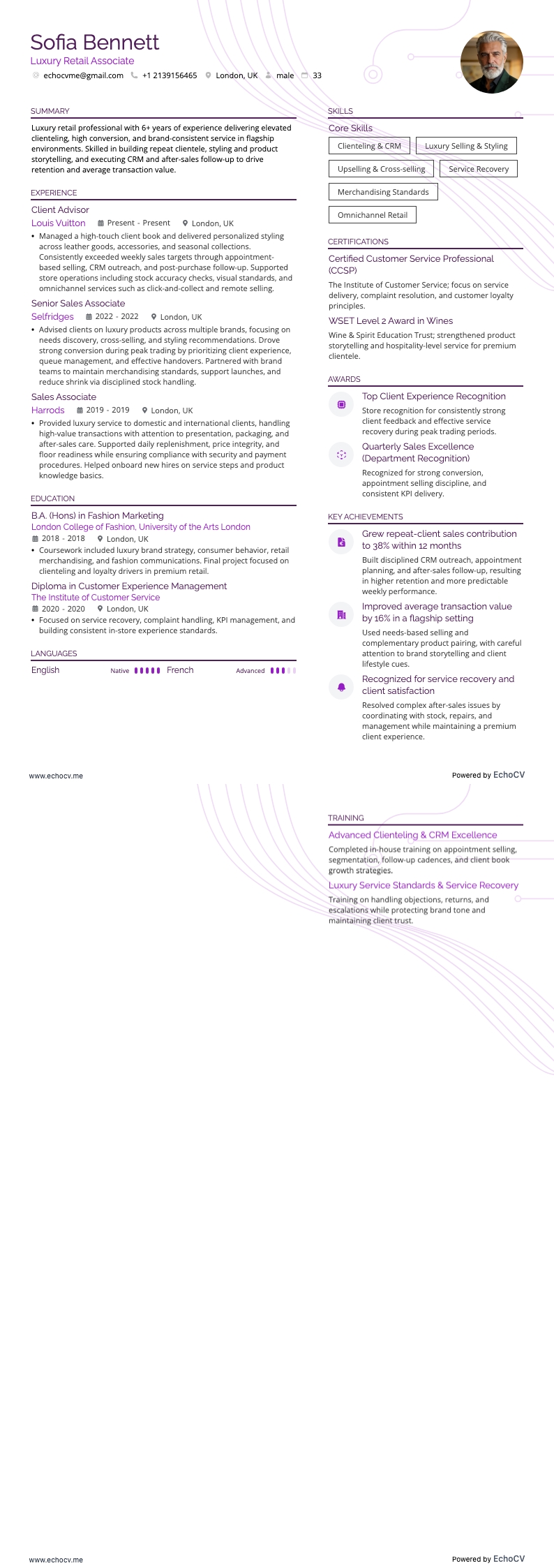 Luxury Retail example resume