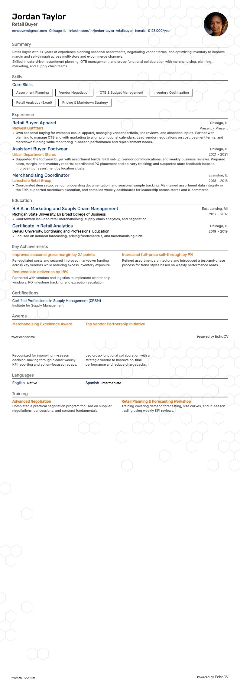 Retail Buyer example resume