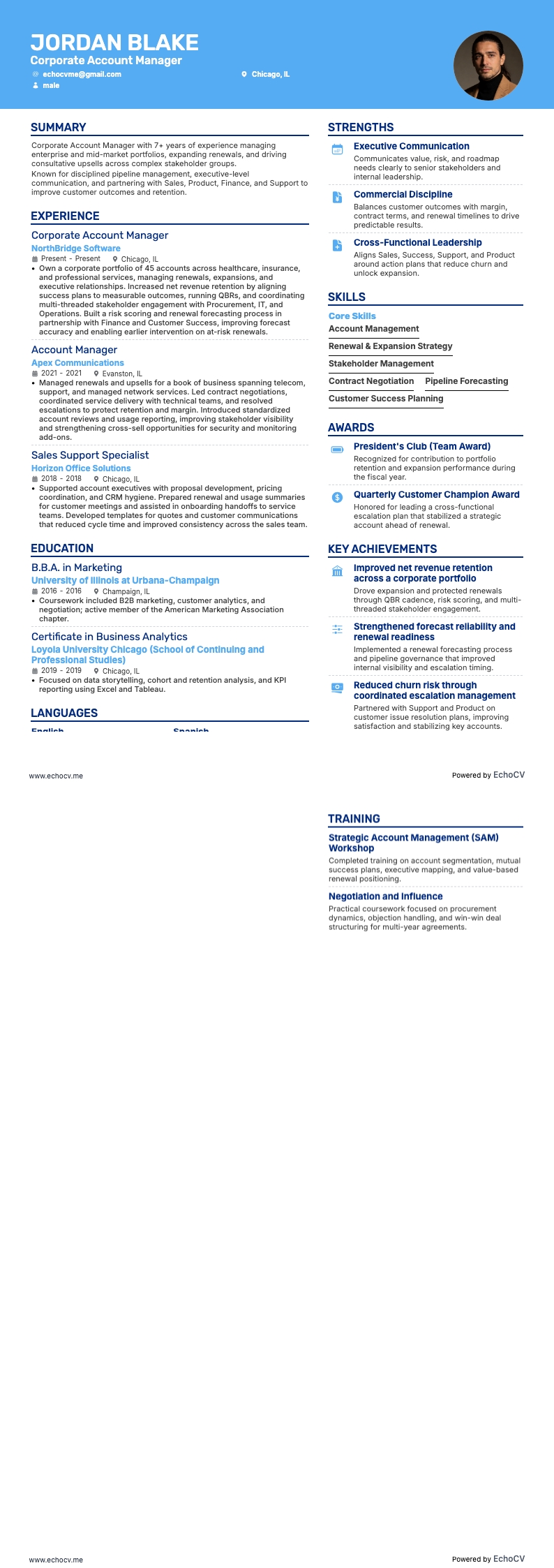 Corporate Account Manager example resume