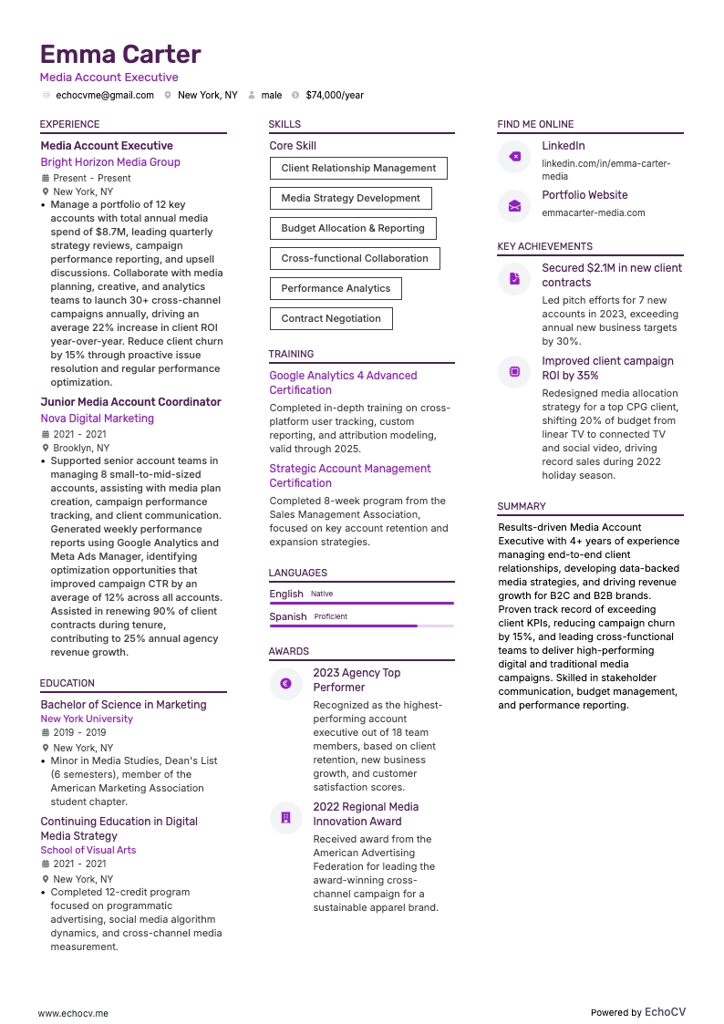 Media-Kundenbetreuer example resume