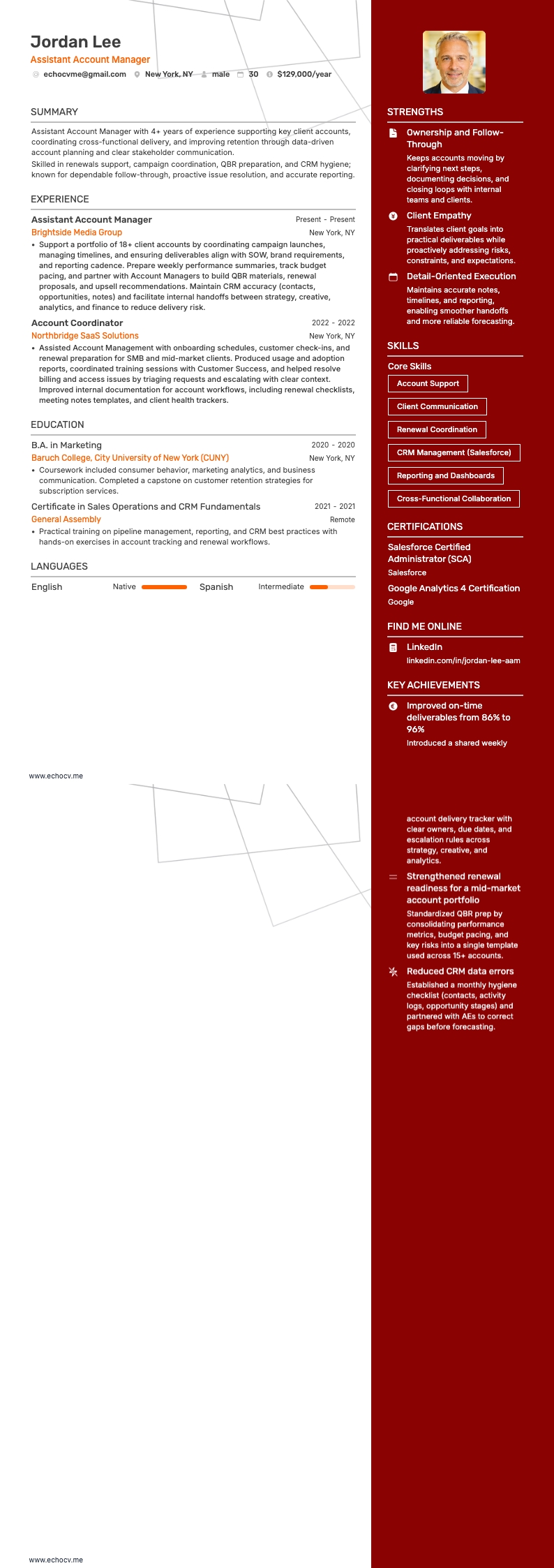 Assistant Account Manager example resume