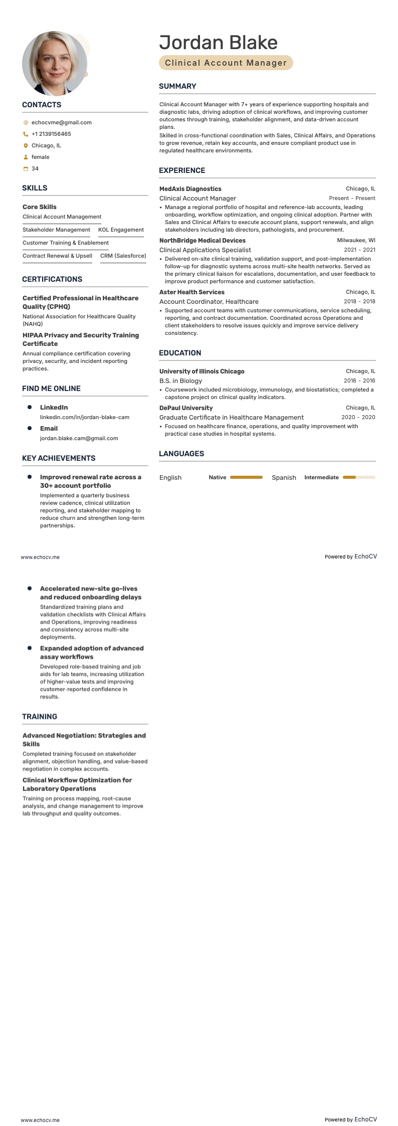 Clinical Account Manager example resume
