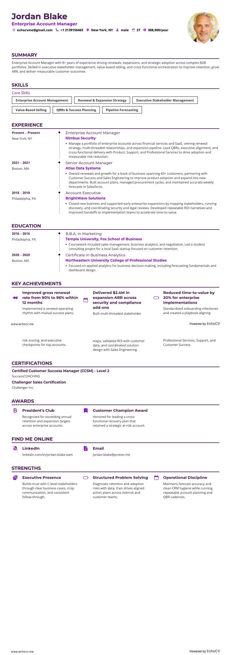 Enterprise Account Manager example resume